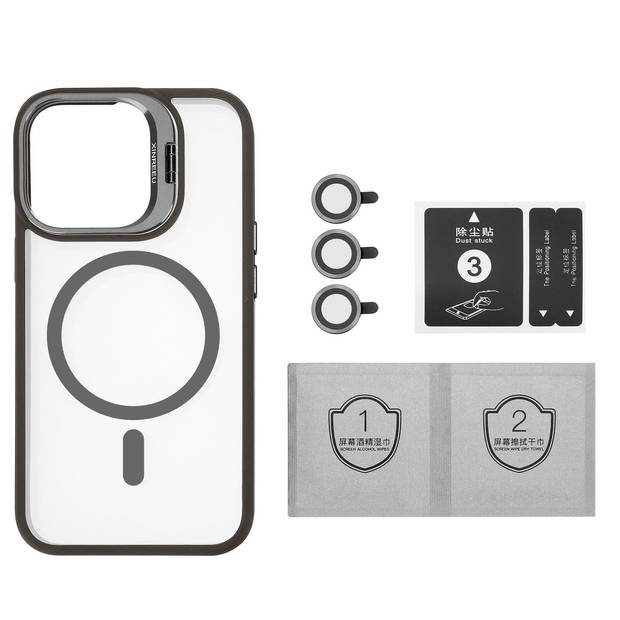 Cadorabo Hoesje geschikt voor Apple iPhone 14 PRO Case in Grijs geschikt voor MagSafe met cameralensbescherming