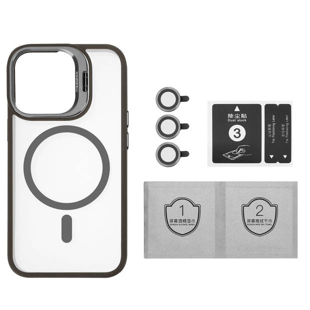 Cadorabo Hoesje geschikt voor Apple iPhone 15 PRO MAX Case in Grijs geschikt voor MagSafe met cameralensbescherming