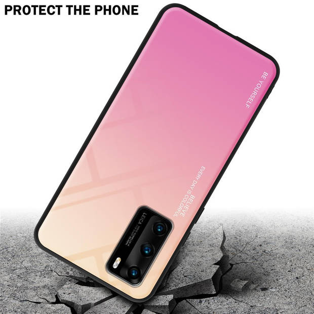 Cadorabo Hoesje geschikt voor Huawei P40 in GEEL - ROZE - Tweekleurige beschermhoes TPU-silicone Case Cover