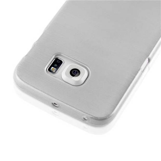 Cadorabo Hoesje geschikt voor Samsung Galaxy S6 EDGE in ZILVER - Beschermhoes TPU silicone Case Cover Brushed