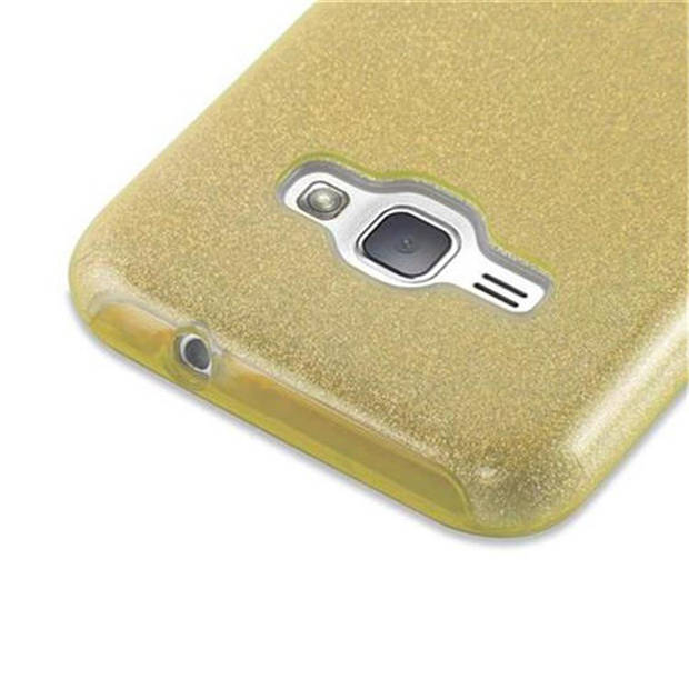 Cadorabo Hoesje geschikt voor Samsung Galaxy J1 2016 in STAR STOF GOUD - TPU Silicone Case Cover beschermhoes Glitter