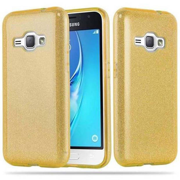 Cadorabo Hoesje geschikt voor Samsung Galaxy J1 2016 in STAR STOF GOUD - TPU Silicone Case Cover beschermhoes Glitter