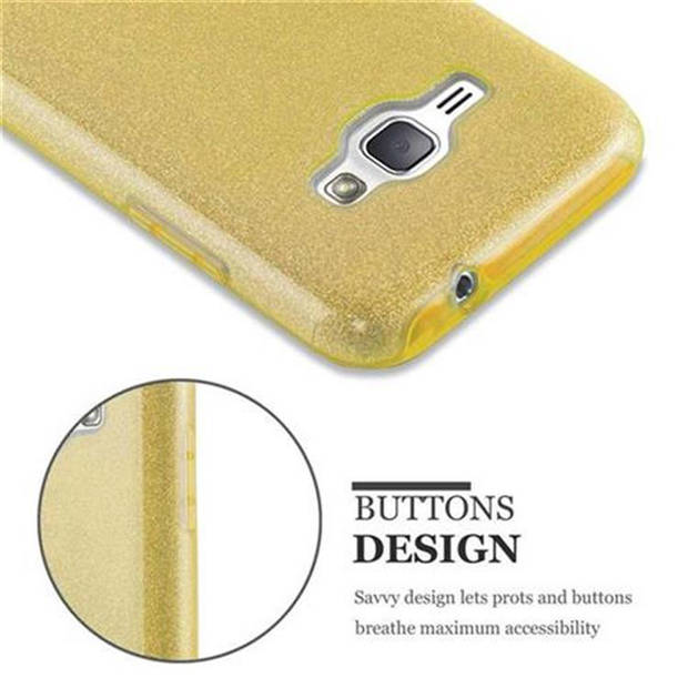 Cadorabo Hoesje geschikt voor Samsung Galaxy J1 2016 in STAR STOF GOUD - TPU Silicone Case Cover beschermhoes Glitter