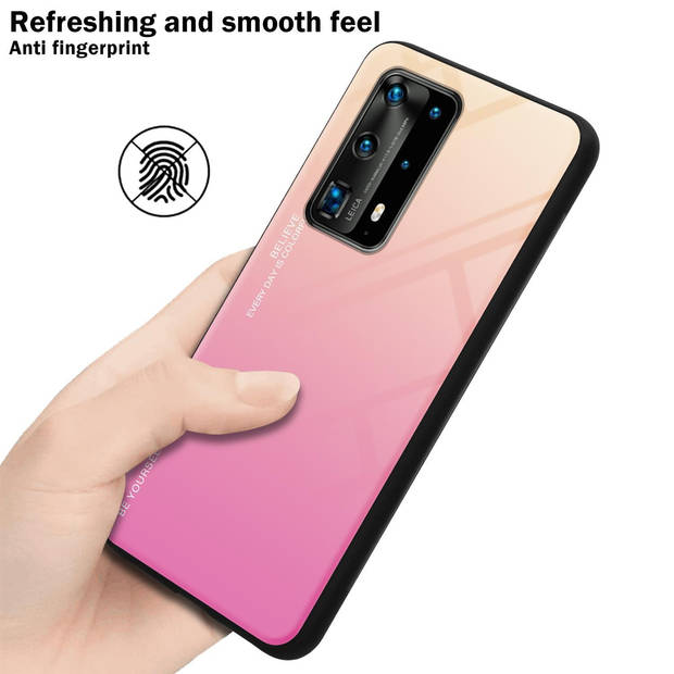 Cadorabo Hoesje geschikt voor Huawei P40 PRO / P40 PRO+ in GEEL - ROZE - Tweekleurige beschermhoes TPU-silicone Case