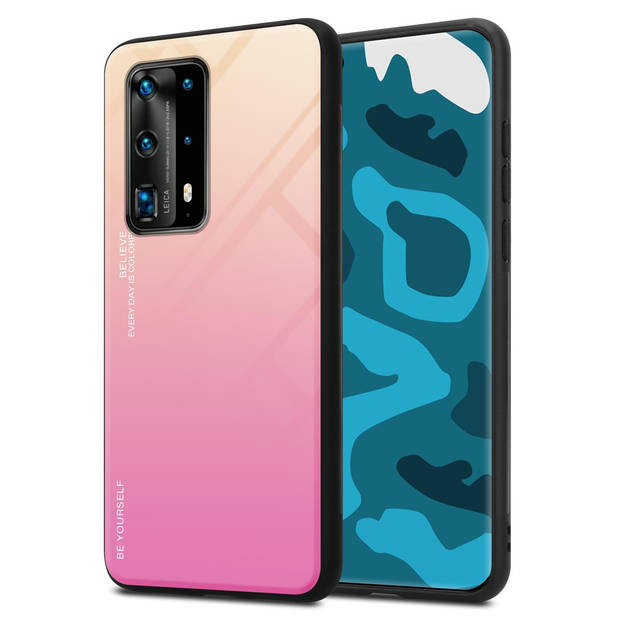 Cadorabo Hoesje geschikt voor Huawei P40 PRO / P40 PRO+ in GEEL - ROZE - Tweekleurige beschermhoes TPU-silicone Case