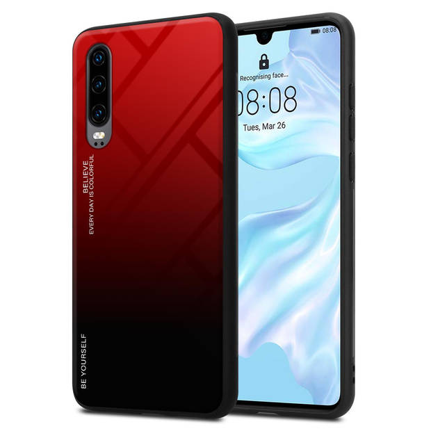 Cadorabo Hoesje geschikt voor Huawei P30 in ROOD - ZWART - Tweekleurige beschermhoes TPU-silicone Case Cover