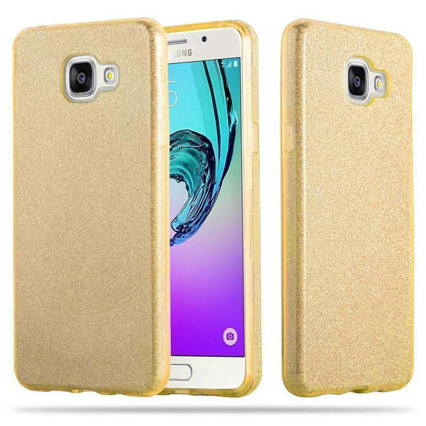 Cadorabo Hoesje geschikt voor Samsung Galaxy A3 2017 in STAR STOF GOUD - TPU Silicone Case Cover beschermhoes Glitter