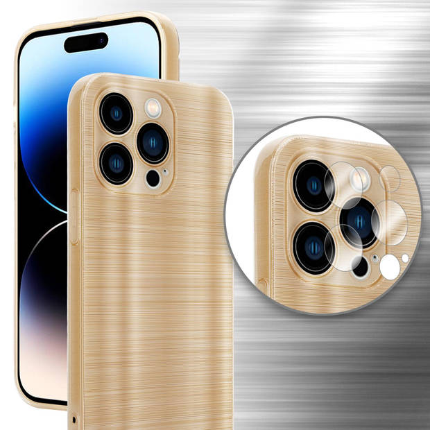 Cadorabo Hoesje geschikt voor Apple iPhone 14 PRO MAX in Brushed Goud - Beschermhoes Case Cover TPU silicone