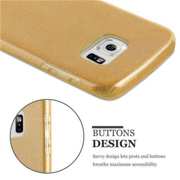 Cadorabo Hoesje geschikt voor Samsung Galaxy S6 EDGE in STAR STOF GOUD - TPU Silicone Case Cover beschermhoes Glitter