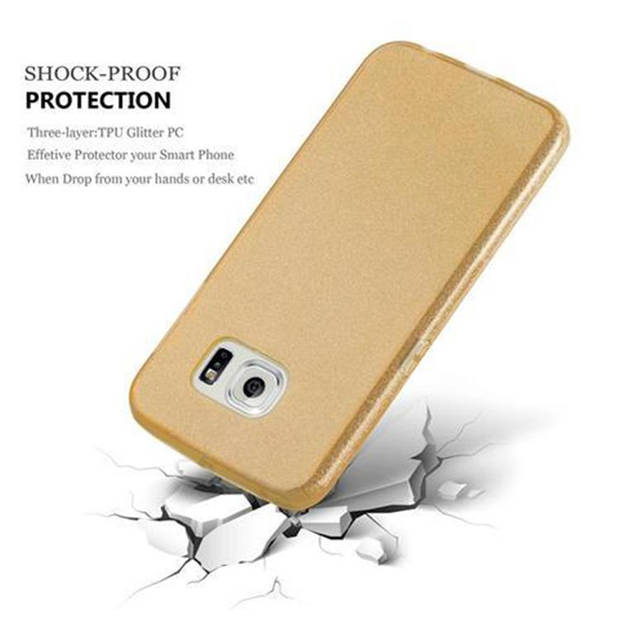 Cadorabo Hoesje geschikt voor Samsung Galaxy S6 EDGE in STAR STOF GOUD - TPU Silicone Case Cover beschermhoes Glitter