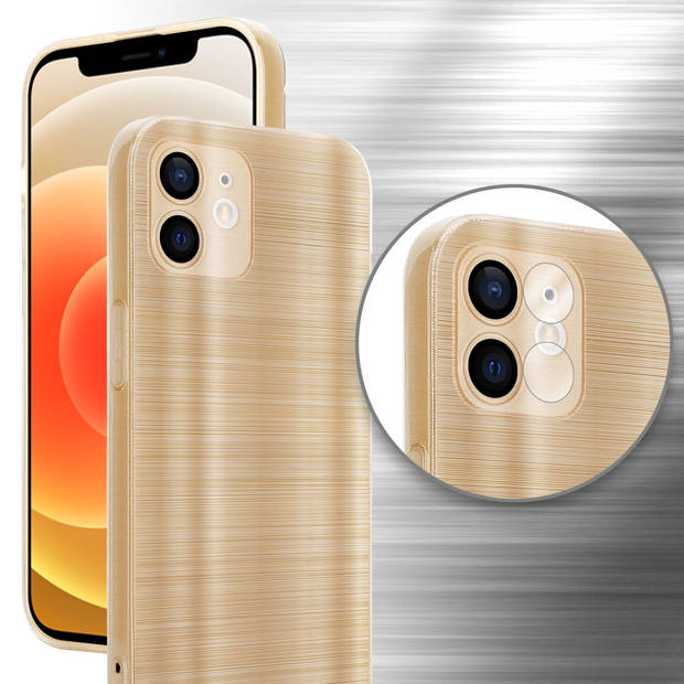 Cadorabo Hoesje geschikt voor Apple iPhone 12 in Brushed Goud - Beschermhoes Case Cover TPU silicone