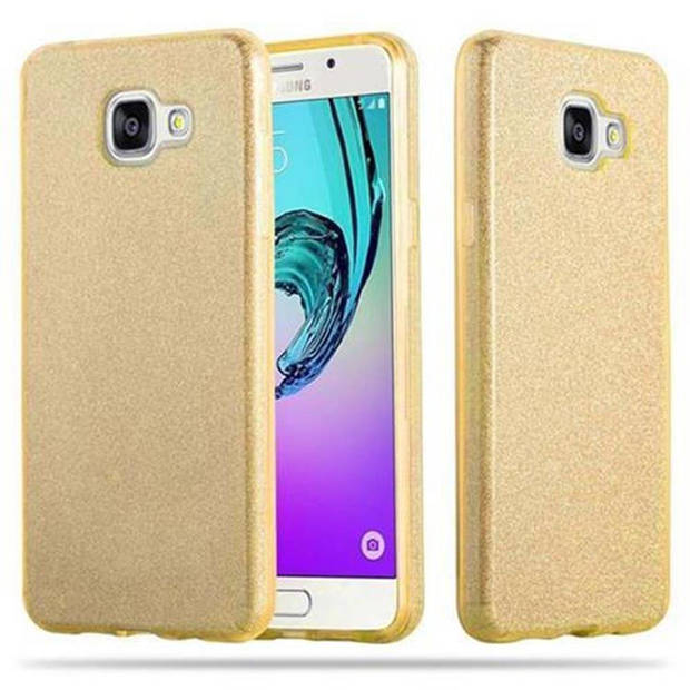 Cadorabo Hoesje geschikt voor Samsung Galaxy A3 2016 in STAR STOF GOUD - TPU Silicone Case Cover beschermhoes Glitter