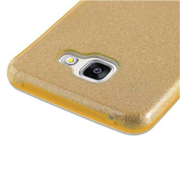 Cadorabo Hoesje geschikt voor Samsung Galaxy A3 2016 in STAR STOF GOUD - TPU Silicone Case Cover beschermhoes Glitter