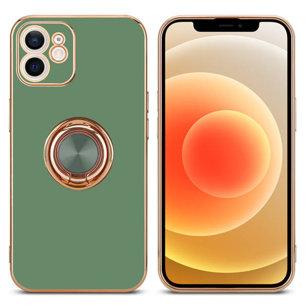 Cadorabo Hoesje geschikt voor Apple iPhone 12 in Glossy Licht Groen - Goud - Beschermhoes Camerabescherming magnetische