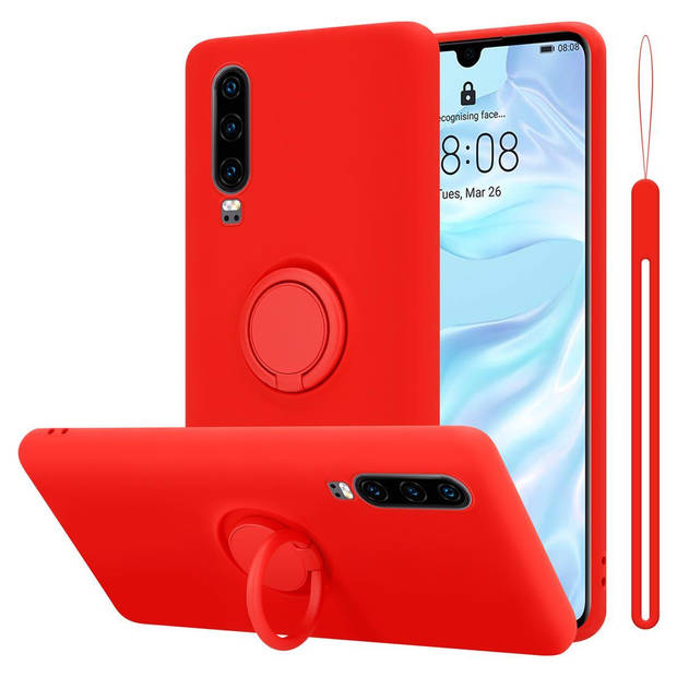 Cadorabo Hoesje geschikt voor Huawei P30 in LIQUID ROOD - Beschermhoes van TPU silicone Case Cover met ring