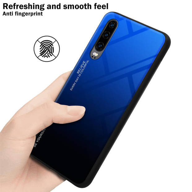 Cadorabo Hoesje geschikt voor Huawei P30 in BLAUW - ZWART - Tweekleurige beschermhoes TPU-silicone Case Cover