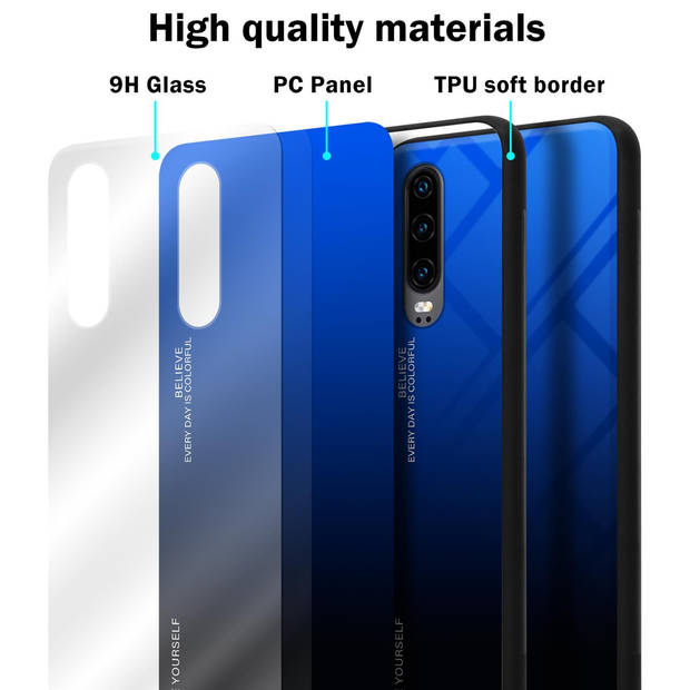 Cadorabo Hoesje geschikt voor Huawei P30 in BLAUW - ZWART - Tweekleurige beschermhoes TPU-silicone Case Cover