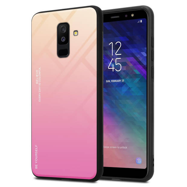 Cadorabo Hoesje geschikt voor Samsung Galaxy A6 PLUS 2018 in GEEL - ROZE - Tweekleurige beschermhoes TPU-silicone Case