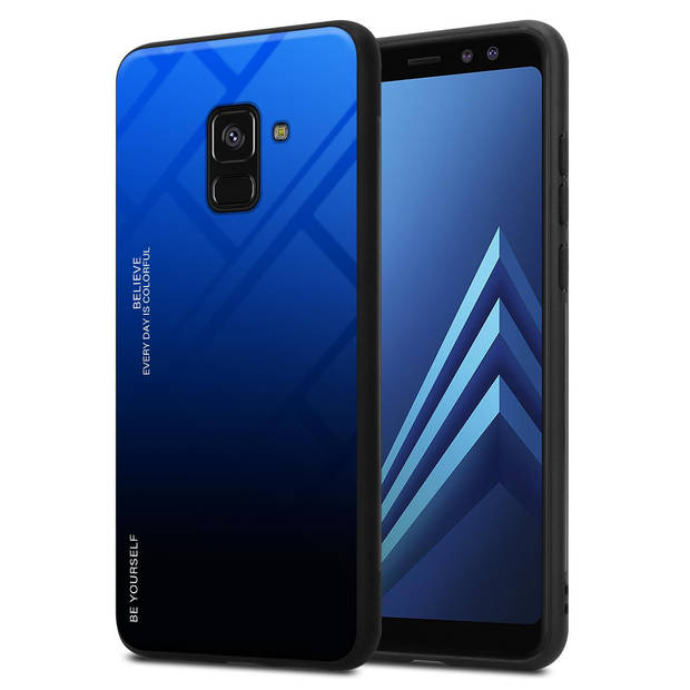 Cadorabo Hoesje geschikt voor Samsung Galaxy A8 2018 in BLAUW - ZWART - Tweekleurige beschermhoes TPU-silicone Case