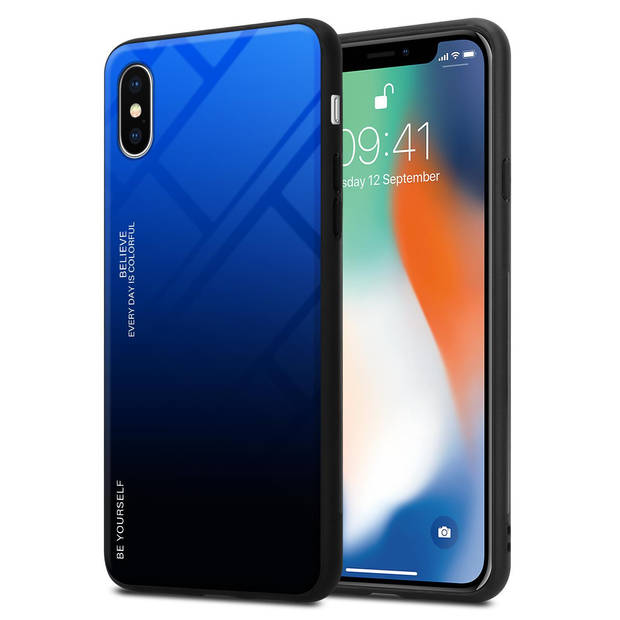 Cadorabo Hoesje geschikt voor Apple iPhone X / XS in BLAUW - ZWART - Tweekleurige beschermhoes TPU-silicone Case Cover