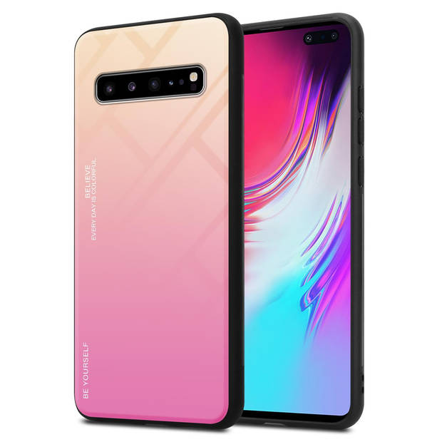 Cadorabo Hoesje geschikt voor Samsung Galaxy S10 5G in GEEL - ROZE - Tweekleurige beschermhoes TPU-silicone Case Cover