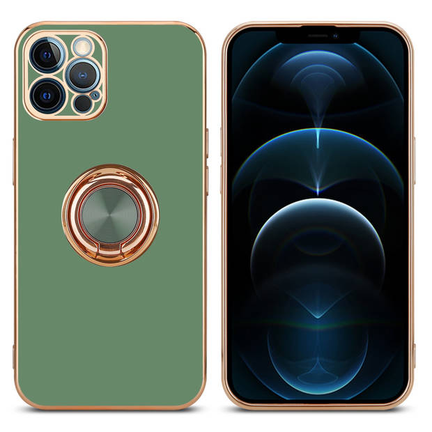 Cadorabo Hoesje geschikt voor Apple iPhone 12 PRO MAX in Glossy Licht Groen - Goud - Beschermhoes Camerabescherming