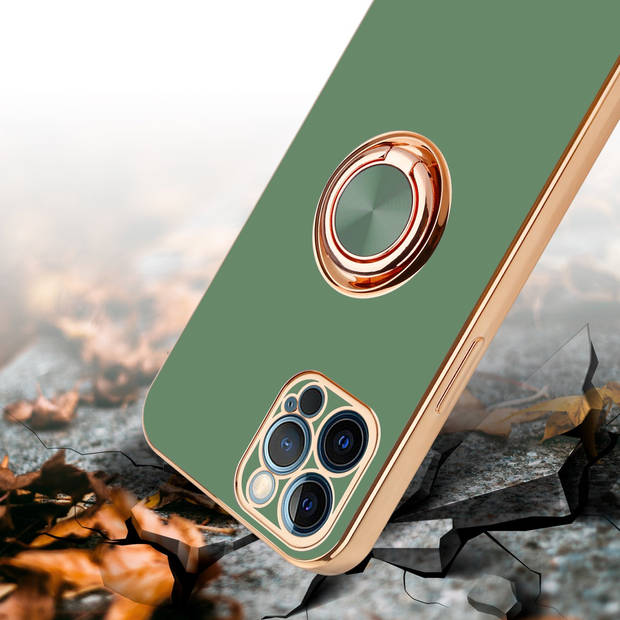 Cadorabo Hoesje geschikt voor Apple iPhone 12 PRO in Glossy Licht Groen - Goud - Beschermhoes Camerabescherming