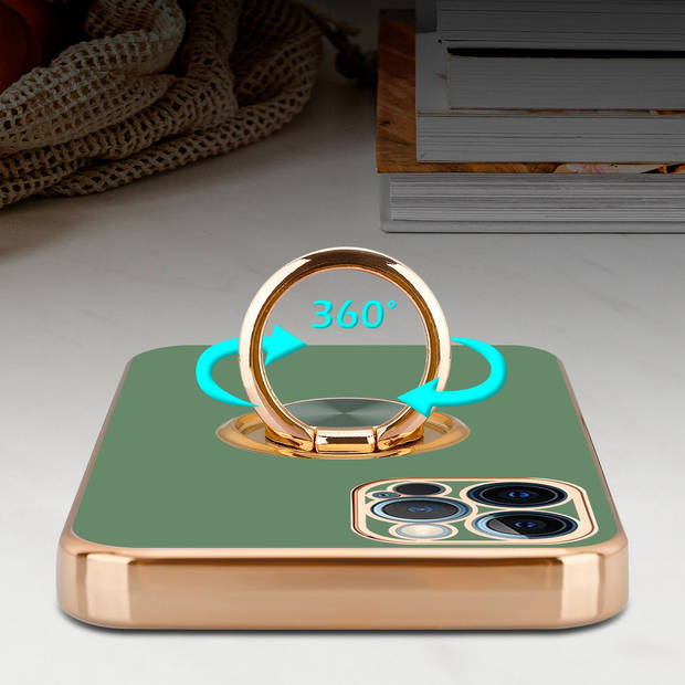 Cadorabo Hoesje geschikt voor Apple iPhone 12 PRO in Glossy Licht Groen - Goud - Beschermhoes Camerabescherming