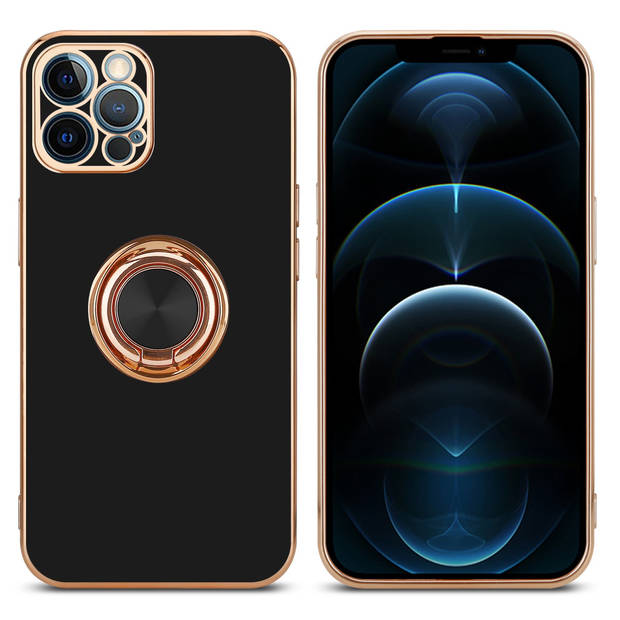 Cadorabo Hoesje geschikt voor Apple iPhone 12 PRO MAX in Glossy Zwart - Goud - Beschermhoes Camerabescherming