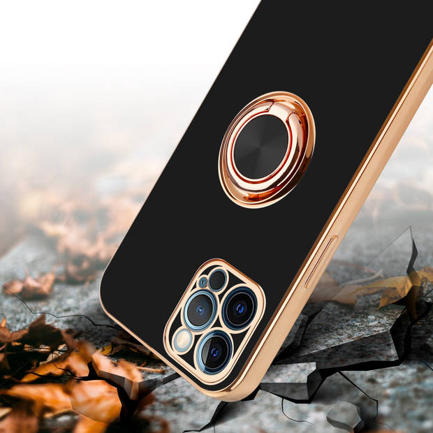 Cadorabo Hoesje geschikt voor Apple iPhone 12 PRO MAX in Glossy Zwart - Goud - Beschermhoes Camerabescherming