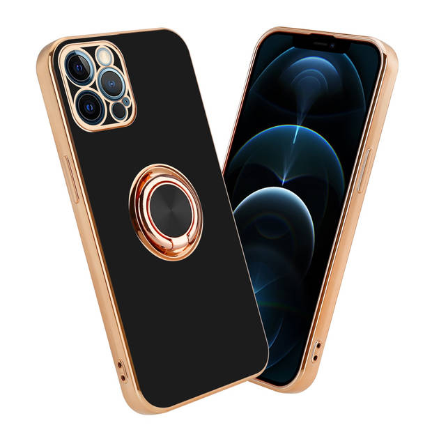 Cadorabo Hoesje geschikt voor Apple iPhone 12 PRO in Glossy Zwart - Goud - Beschermhoes Camerabescherming magnetische