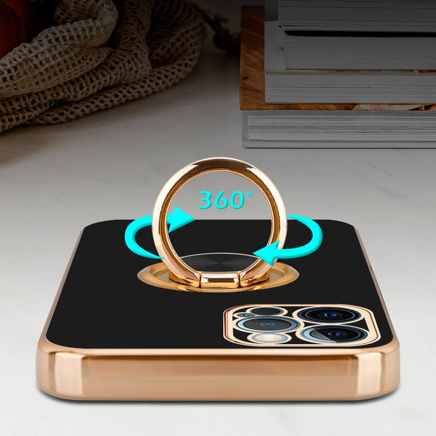 Cadorabo Hoesje geschikt voor Apple iPhone 12 PRO MAX in Glossy Zwart - Goud - Beschermhoes Camerabescherming