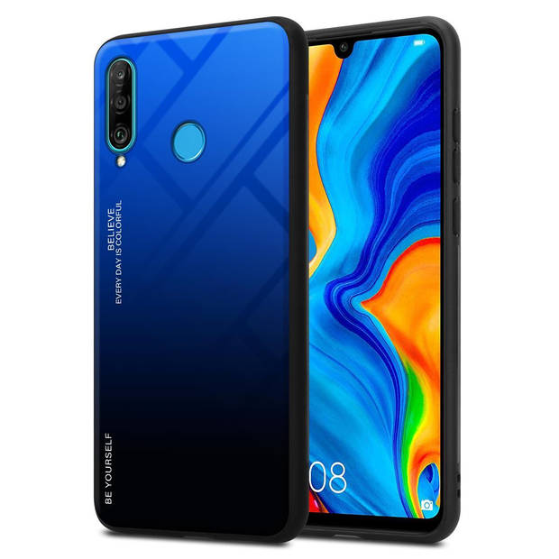 Cadorabo Hoesje geschikt voor Huawei P30 LITE in BLAUW - ZWART - Tweekleurige beschermhoes TPU-silicone Case Cover