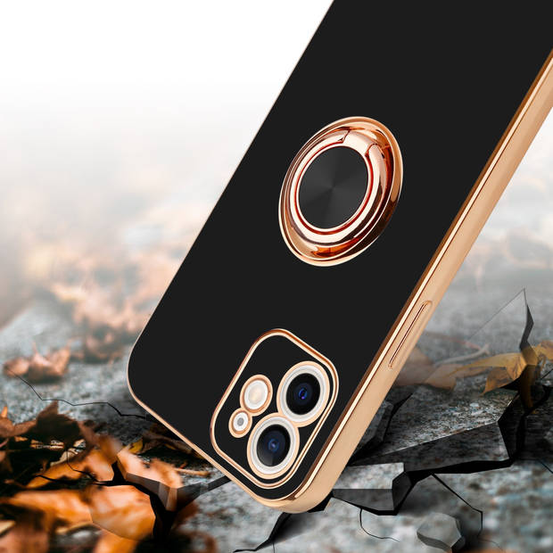 Cadorabo Hoesje geschikt voor Apple iPhone 12 in Glossy Zwart - Goud - Beschermhoes Camerabescherming magnetische