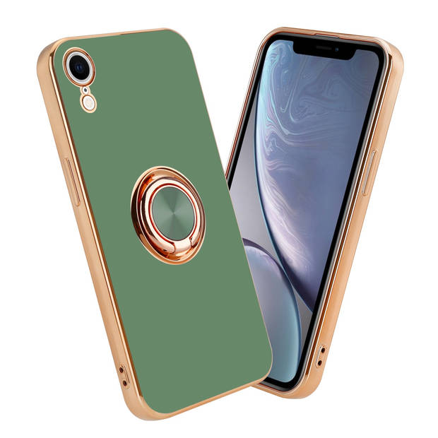 Cadorabo Hoesje geschikt voor Apple iPhone XR in Glossy Licht Groen - Goud - Beschermhoes Camerabescherming magnetische