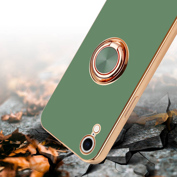 Cadorabo Hoesje geschikt voor Apple iPhone XR in Glossy Licht Groen - Goud - Beschermhoes Camerabescherming magnetische