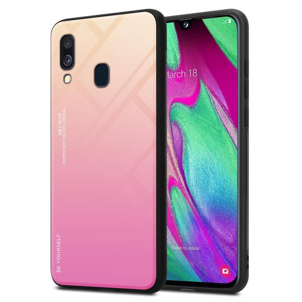 Cadorabo Hoesje geschikt voor Samsung Galaxy A40 in GEEL - ROZE - Tweekleurige beschermhoes TPU-silicone Case Cover