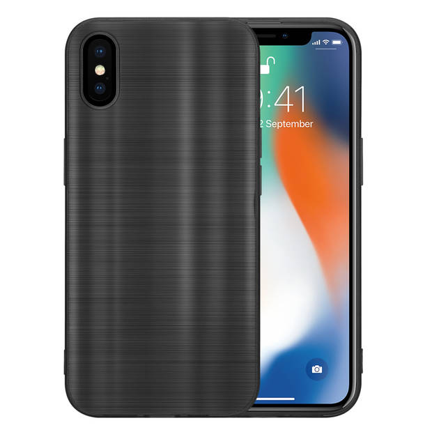 Cadorabo Hoesje geschikt voor Apple iPhone X / XS in Brushed Zwart - Beschermhoes Case Cover TPU silicone