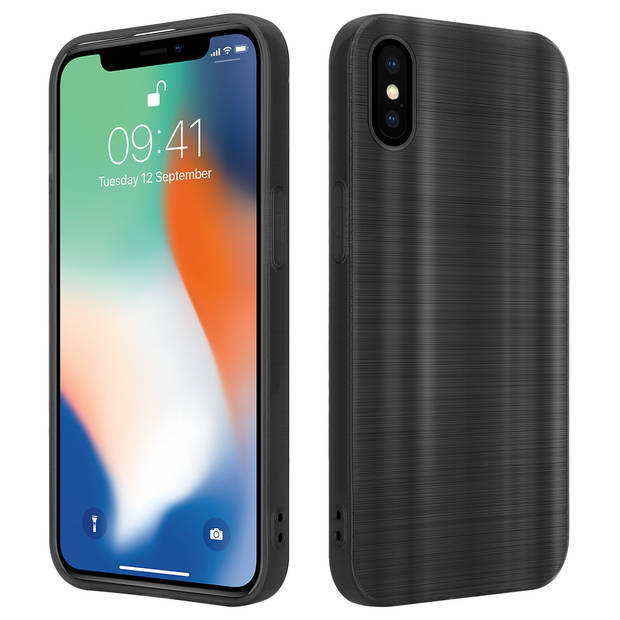 Cadorabo Hoesje geschikt voor Apple iPhone X / XS in Brushed Zwart - Beschermhoes Case Cover TPU silicone