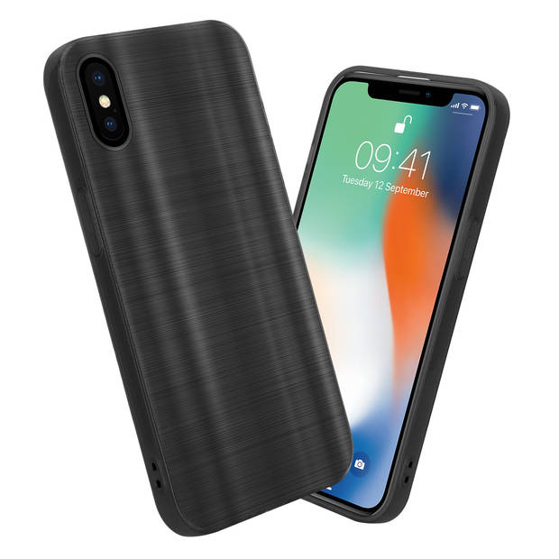 Cadorabo Hoesje geschikt voor Apple iPhone X / XS in Brushed Zwart - Beschermhoes Case Cover TPU silicone