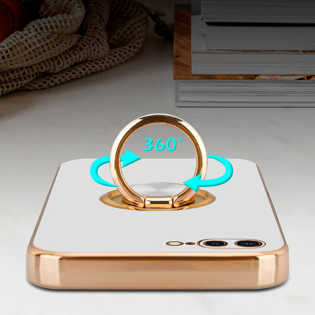Cadorabo Hoesje geschikt voor Apple iPhone 7 PLUS / 7S PLUS / 8 PLUS in Glossy Wit - Goud - Beschermhoes
