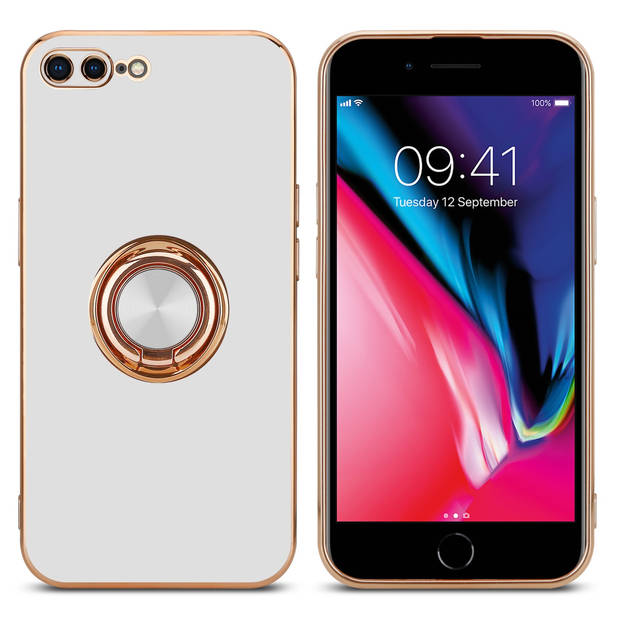 Cadorabo Hoesje geschikt voor Apple iPhone 7 PLUS / 7S PLUS / 8 PLUS in Glossy Wit - Goud - Beschermhoes