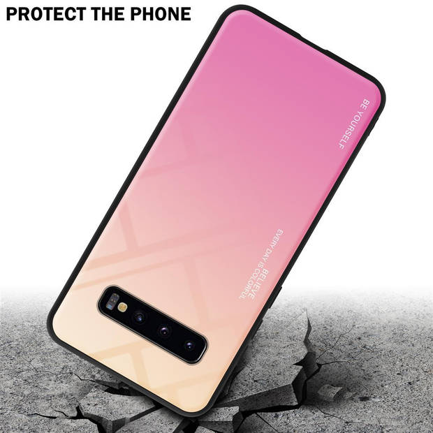 Cadorabo Hoesje geschikt voor Samsung Galaxy S10 4G in GEEL - ROZE - Tweekleurige beschermhoes TPU-silicone Case Cover