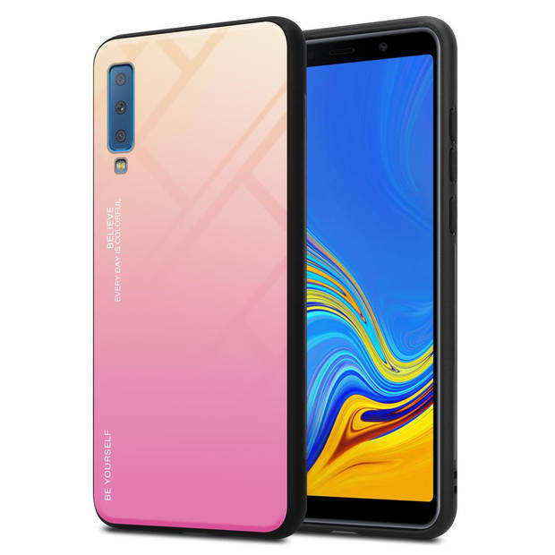 Cadorabo Hoesje geschikt voor Samsung Galaxy A7 2018 in GEEL - ROZE - Tweekleurige beschermhoes TPU-silicone Case Cover