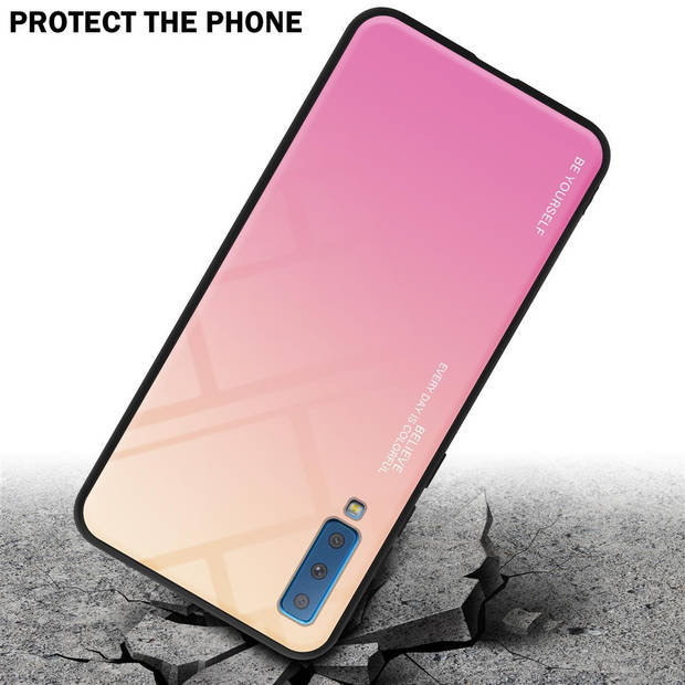 Cadorabo Hoesje geschikt voor Samsung Galaxy A7 2018 in GEEL - ROZE - Tweekleurige beschermhoes TPU-silicone Case Cover