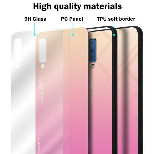 Cadorabo Hoesje geschikt voor Samsung Galaxy A7 2018 in GEEL - ROZE - Tweekleurige beschermhoes TPU-silicone Case Cover