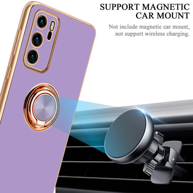 Cadorabo Hoesje geschikt voor Huawei P40 in Glossy Licht Paars - Goud - Beschermhoes Camerabescherming magnetische