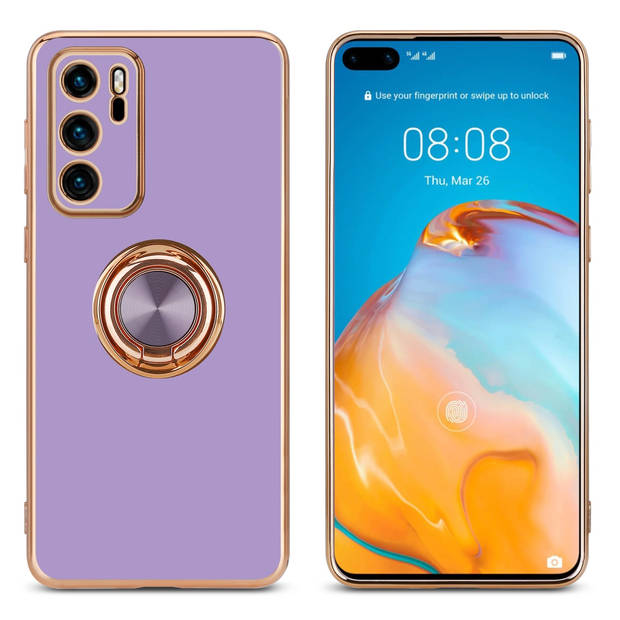 Cadorabo Hoesje geschikt voor Huawei P40 in Glossy Licht Paars - Goud - Beschermhoes Camerabescherming magnetische