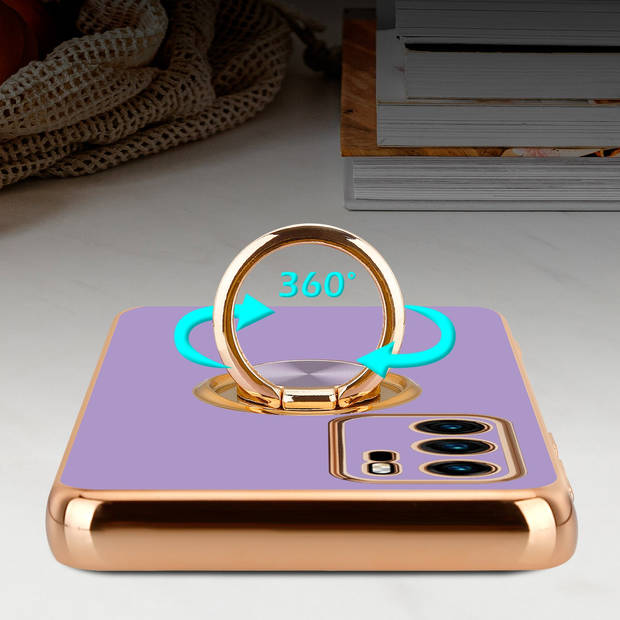 Cadorabo Hoesje geschikt voor Huawei P40 in Glossy Licht Paars - Goud - Beschermhoes Camerabescherming magnetische