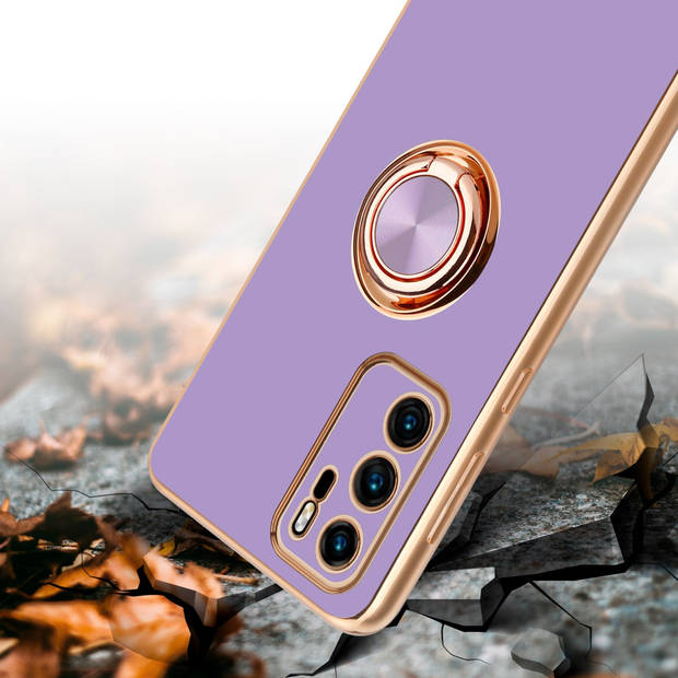 Cadorabo Hoesje geschikt voor Huawei P40 in Glossy Licht Paars - Goud - Beschermhoes Camerabescherming magnetische